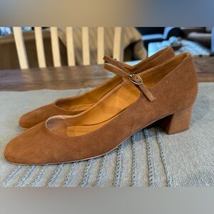 Doen Cognac Suede Heeled Mary Jane Shoes Size 7.5 New Without Box